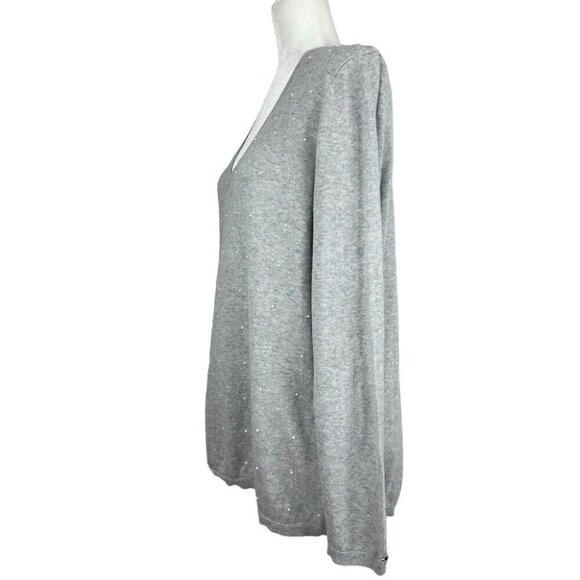 Tommy Hilfiger Women’s Gray V-Neck Y2K Designer Beaded Tunic Knit Sweater XL/C44 - Picture 3 of 11
